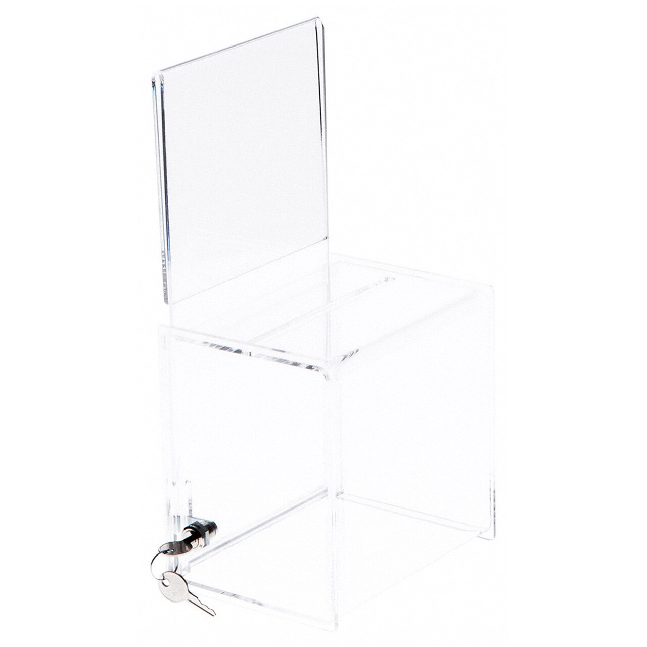 Plymor Clear Acrylic Locking Ballot / Collection Box + Sign Holder, 6.25" W x 4.5" D x 6" H (Holds 5.75" x 5" Sign)